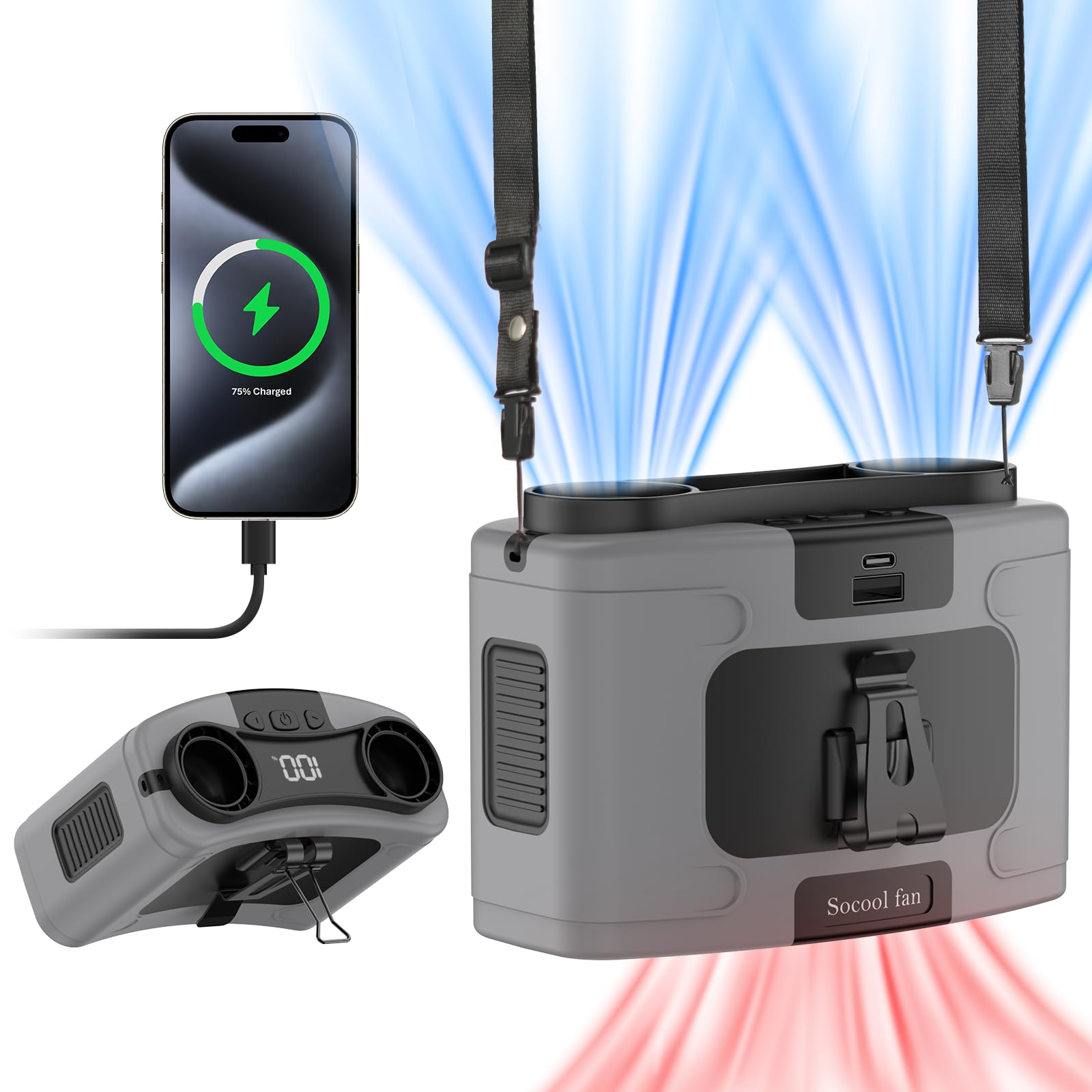 Socool fan Socool 10000mAh Portable Waist Fan Clip on Wearable Be by Socool fan - Angle View 8