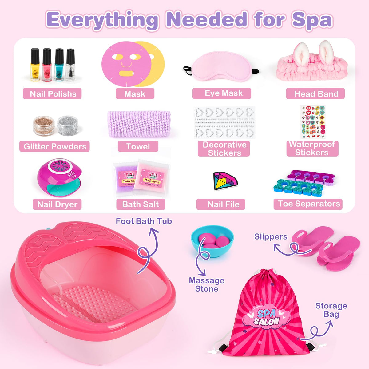 Dreamon Kids Foot Spa Nail Kit Set 25 Pcs Kids Spa Day Kit - Dreamon Official Imagery - 3