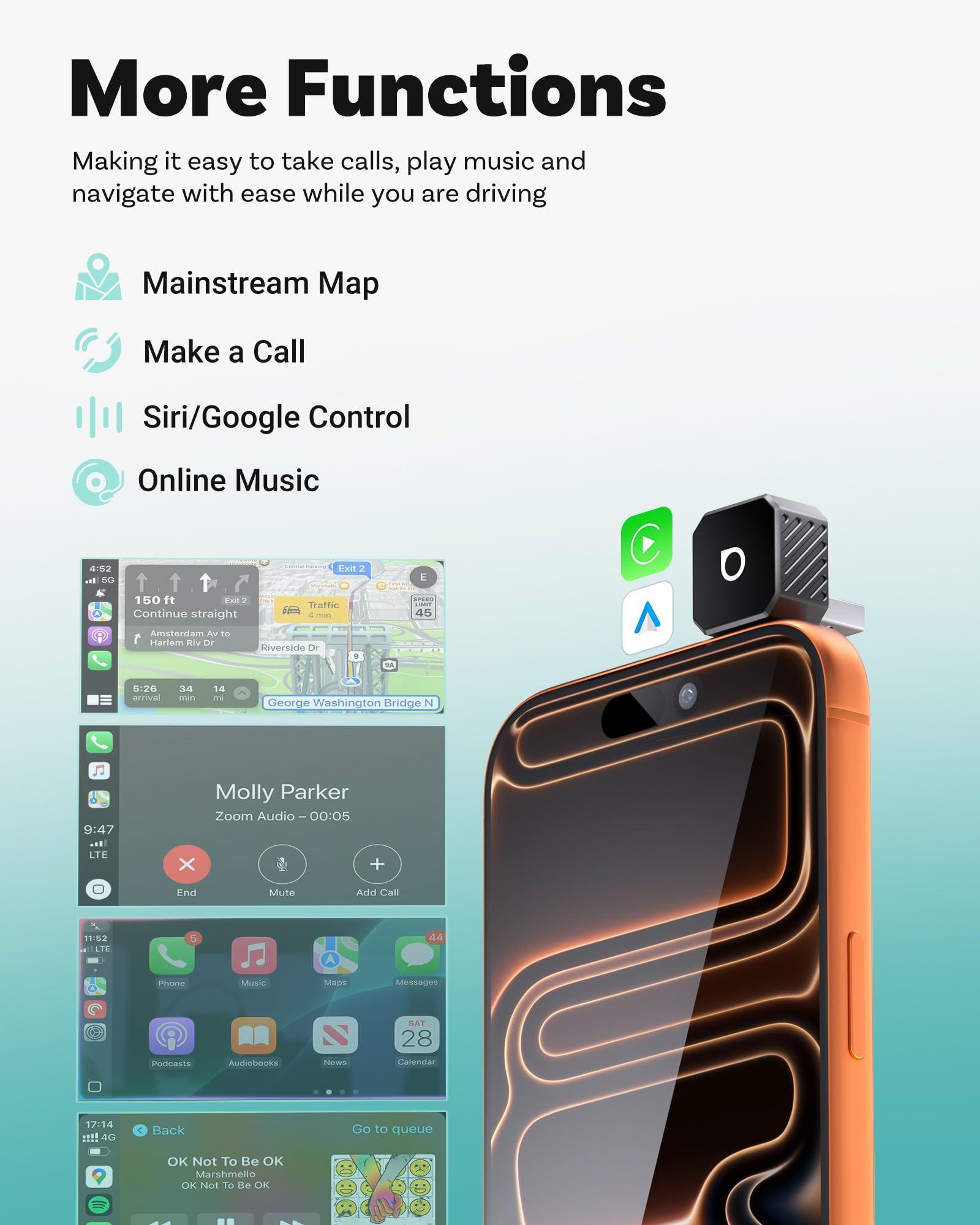 OTTOCAST Mini Pot 2-in-1 Wireless CarPlay/Android Auto Adapter 20 by OTTOCAST - Angle View 7