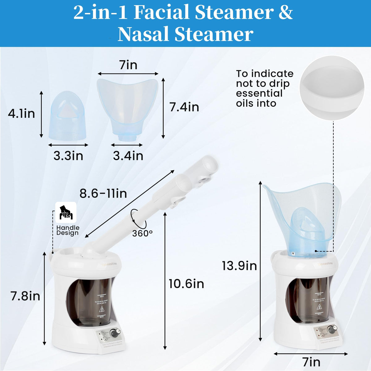 2 in 1 Nasal Steamer Nano Ionic Facial Steamer with - Takeashine Official Imagery - 6