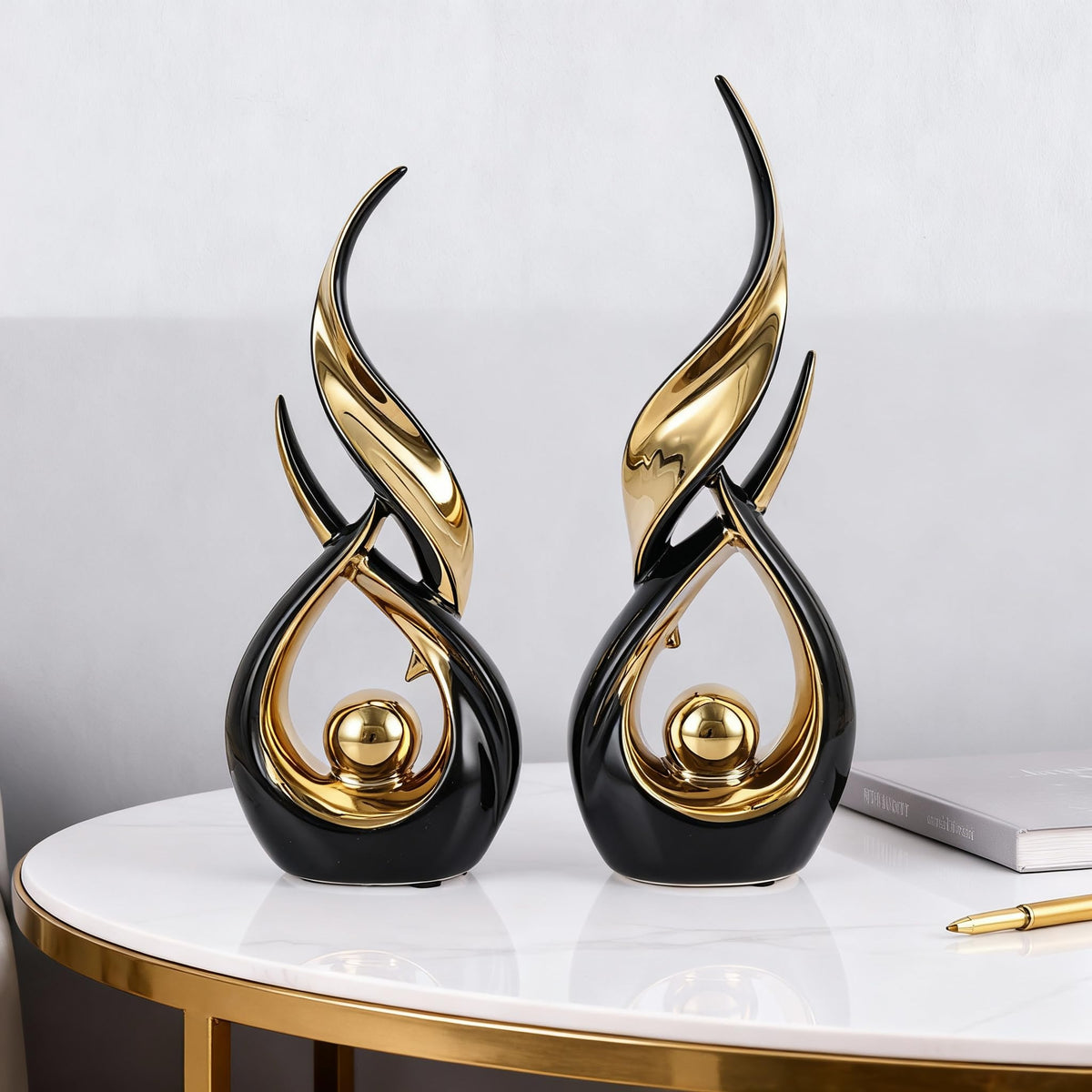 2 Piece Abstract Black and Gold Home Decor Ceramic Abstract - DOVDOV Official Imagery - 3
