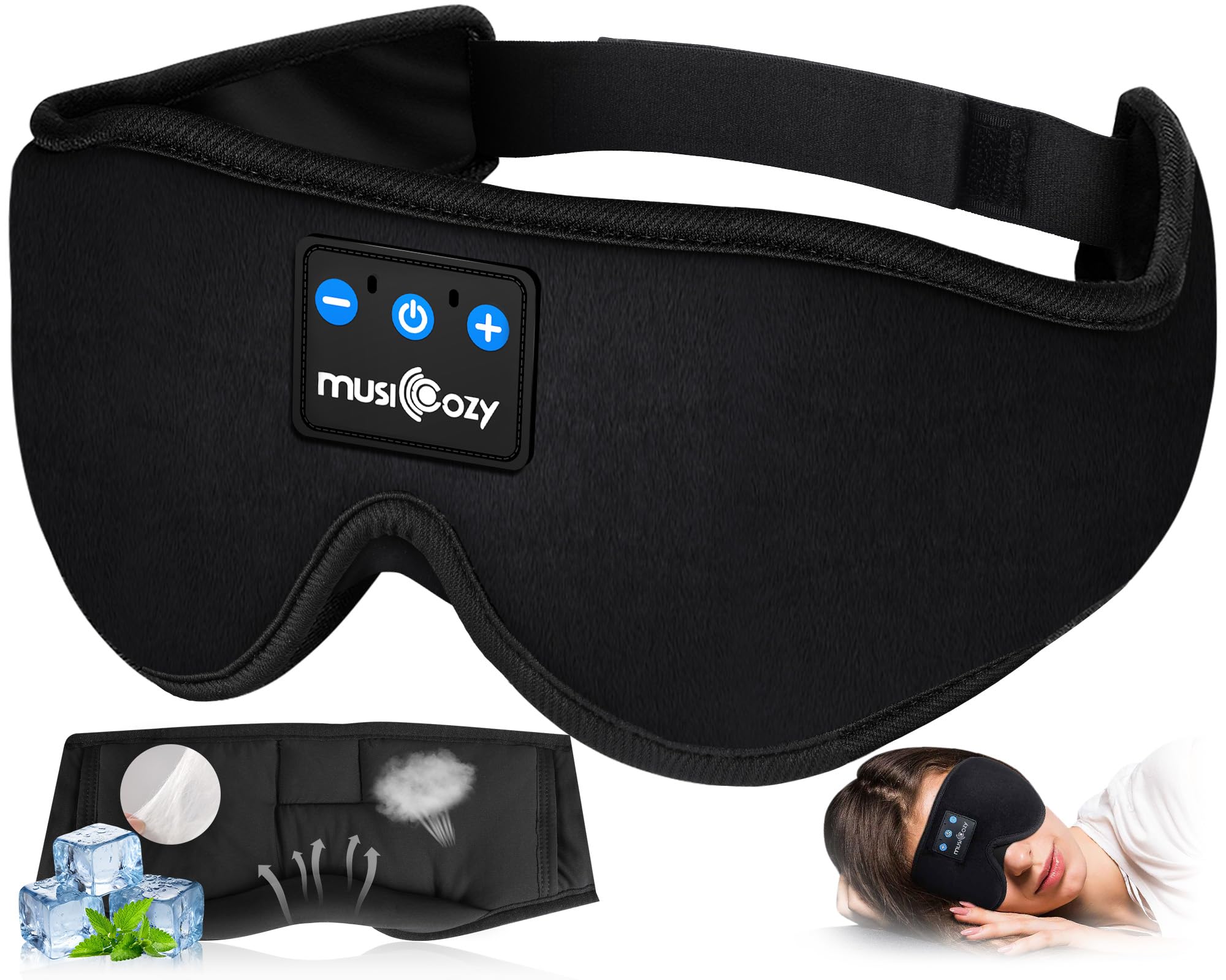 MUSICOZY Bluetooth 5.4 Sleep Headphones Sleeping Eye Mask Earbuds by MUSICOZY - Angle View 1