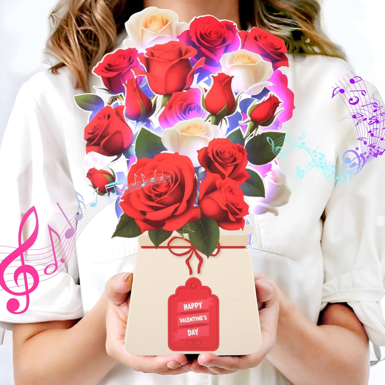 Light and music birthday card by Yinqing featuring lilies and butterflies, showcasing colorful floral design on a 10-inch card.