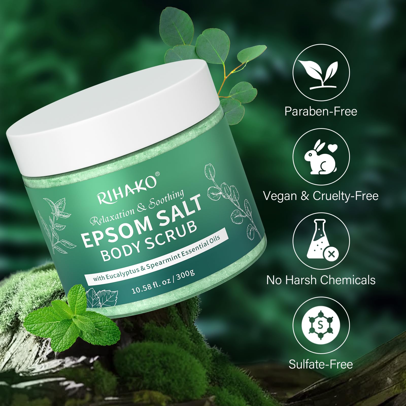 RIHAKO Eucalyptus Epsom Salt Body Scrub,Exfoliating detox body scrub,Relax & - RIHAKO Official Product View 10