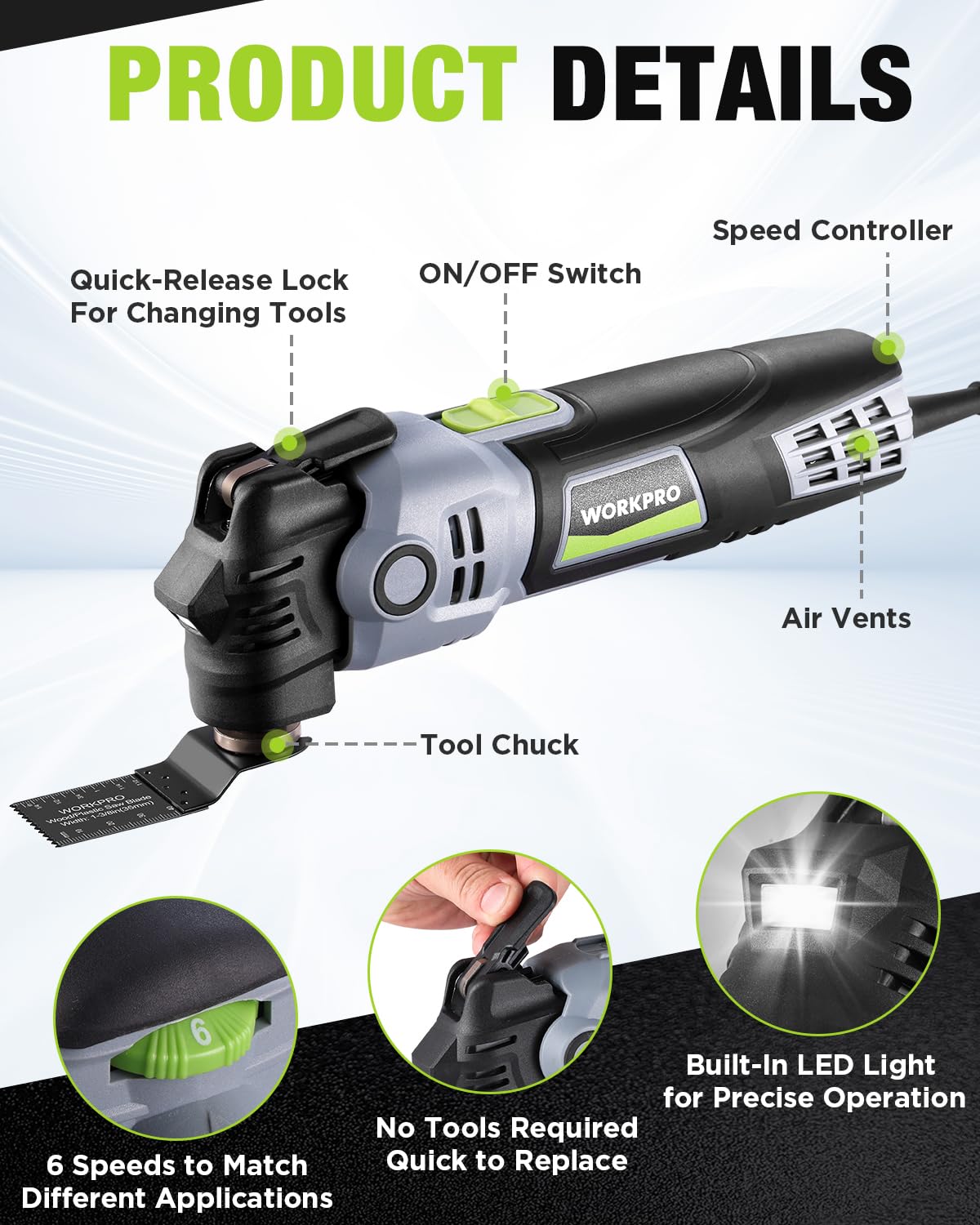 WORKPRO 400W Corded Oscillating Multi Tool Kit - WORKPRO Official Imagery - 3