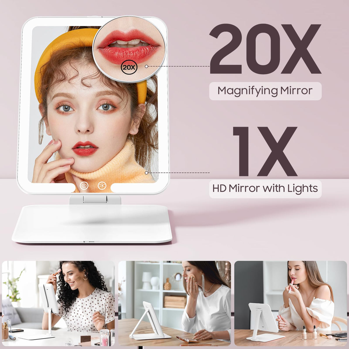 Foldable Travel Makeup Mirror with Lights 20X Magnifying - Benbilry Official Imagery - 5