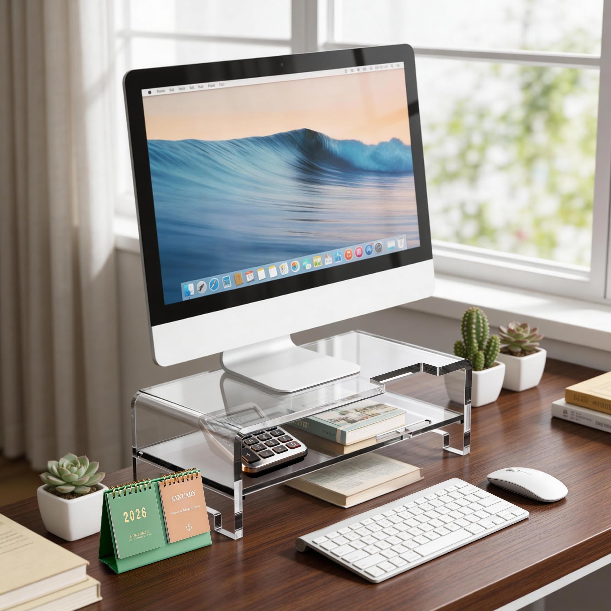 Beimu Acrylic Monitor Stand Riser Clear Laptop Stand 2-Tier L16 xW7.5 xH4.7