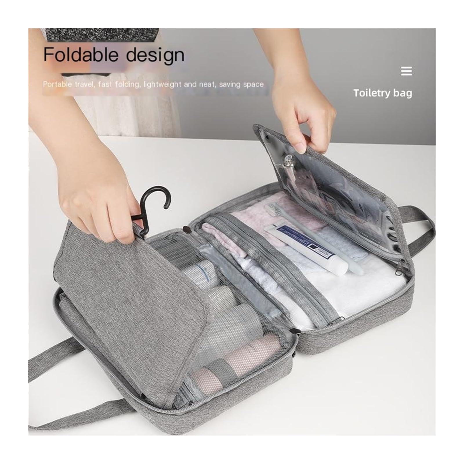kinganrun Cosmetic Bag, Travel toiletries Bag, Foldable, Dry and Wet Separation, Three Folds, Suitable for Travel Home(Pink)