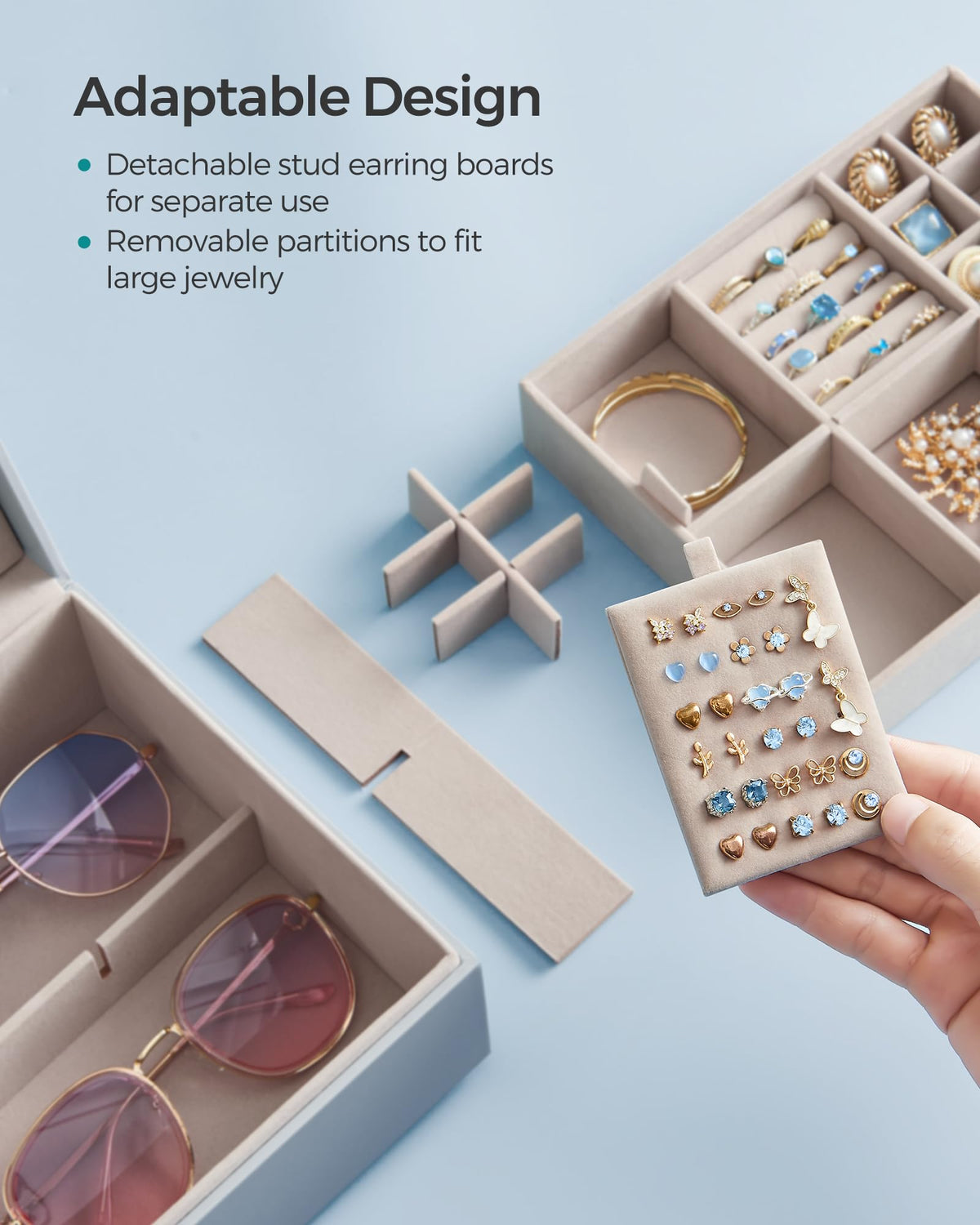 SONGMICS 2 Layer Jewelry Box with Handle Removable Tray - SONGMICS Official Imagery - 7