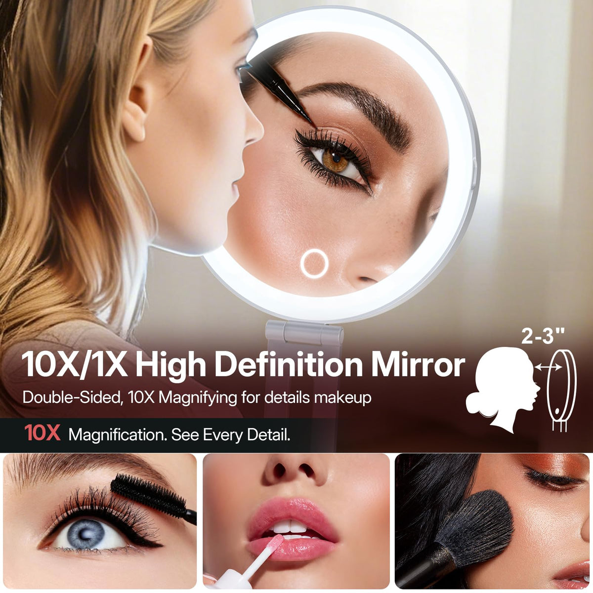 LitBear Travel Makeup Mirror with Lights 10X 1X Foldable - LitBear Official Imagery - 5