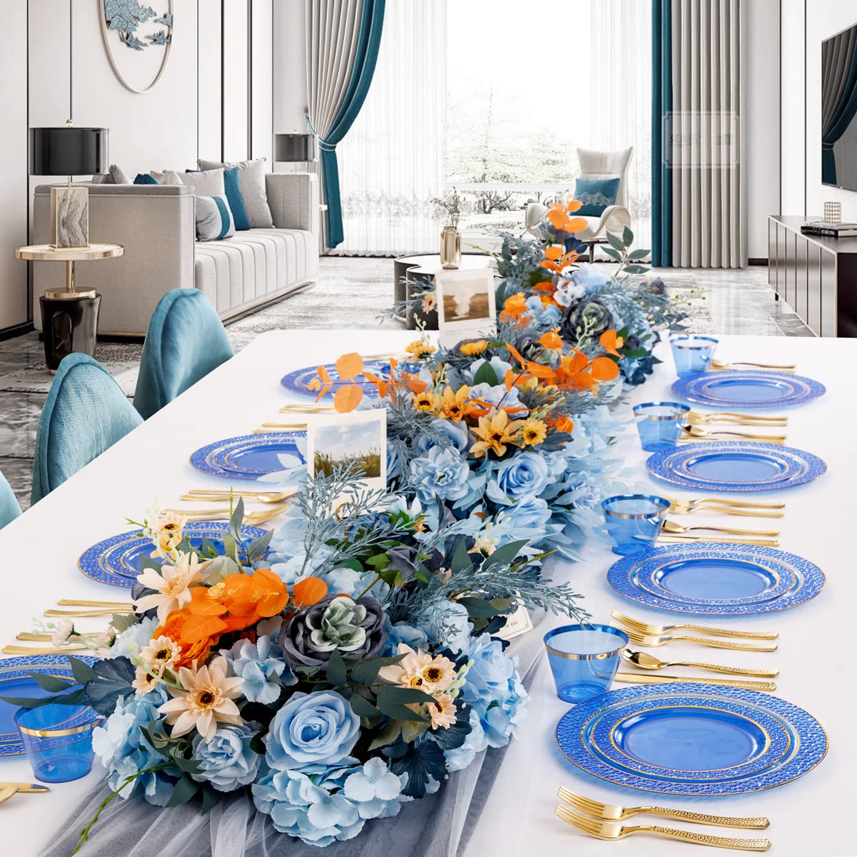 Nervure 150PCS Clear Blue Plastic Plates with Gold Hammered - Nervure Official Imagery - 7