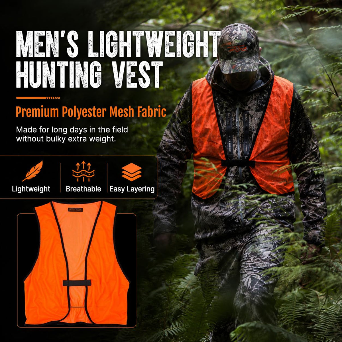 Lightweight Mesh Blaze Orange Hunting Safety Vest - Orange Aglow Official Imagery - 3