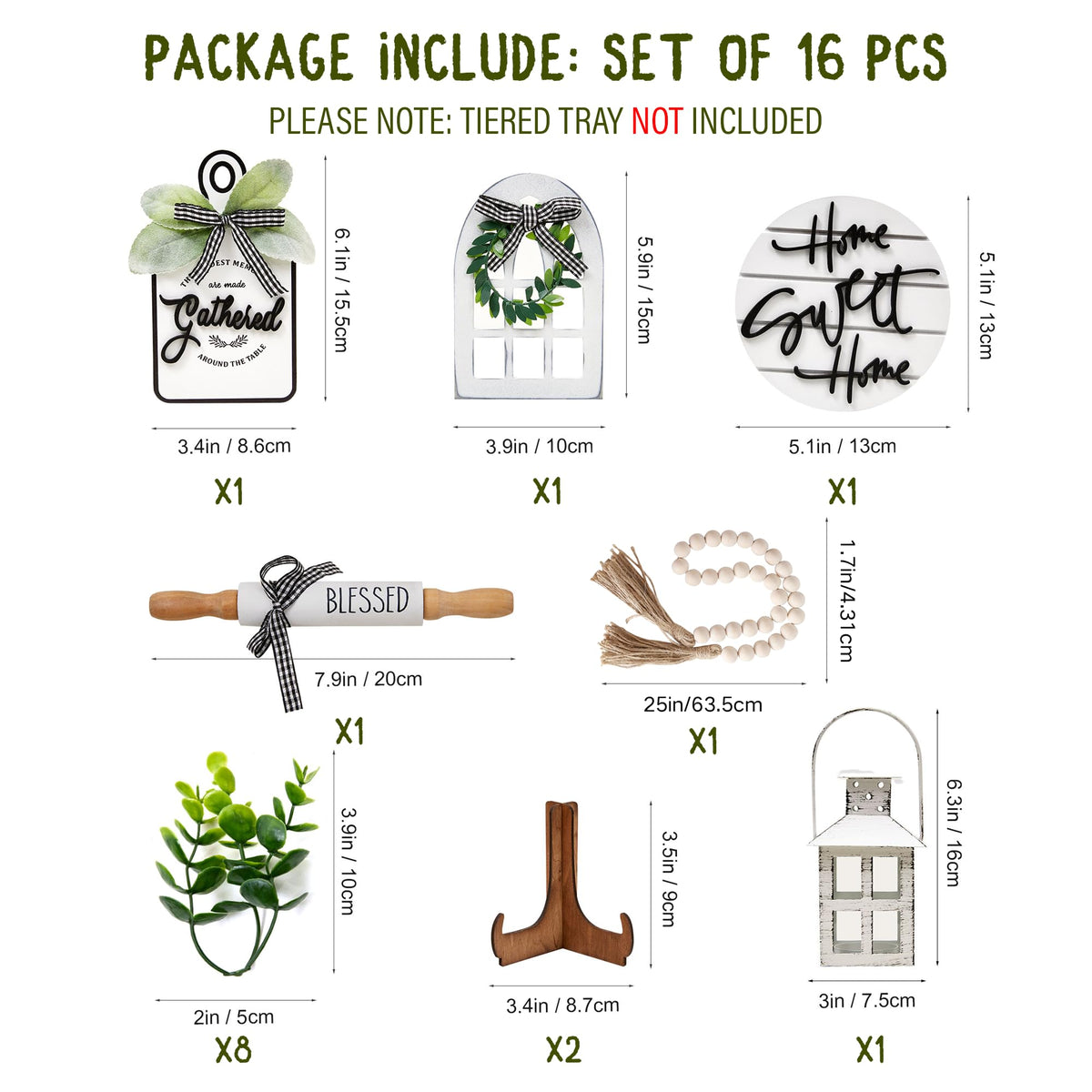 Set of 16 Farmhouse Tiered Tray Decor with 1 Lantern - Houmury Official Imagery - 4