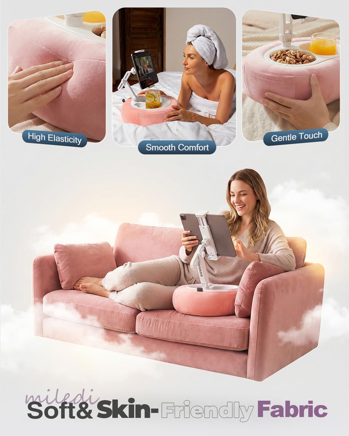 Miledi Tablet Pillow Stand for Bed with 360° Rotating Holder, Pink - View 8
