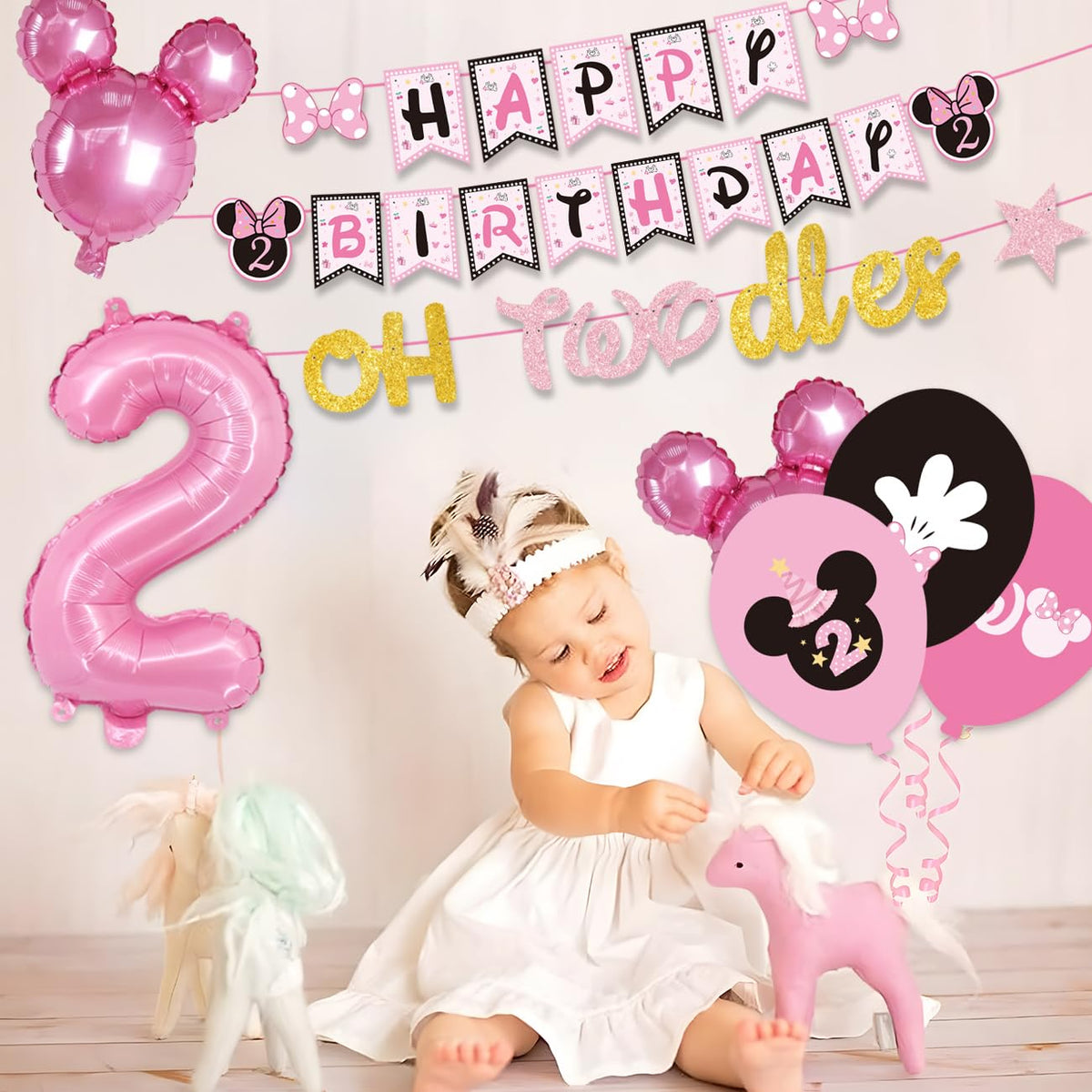 108Pcs Pink Mouse Birthday Decorations Tableware Oh Twodles - XHCYGWY Official Imagery - 7