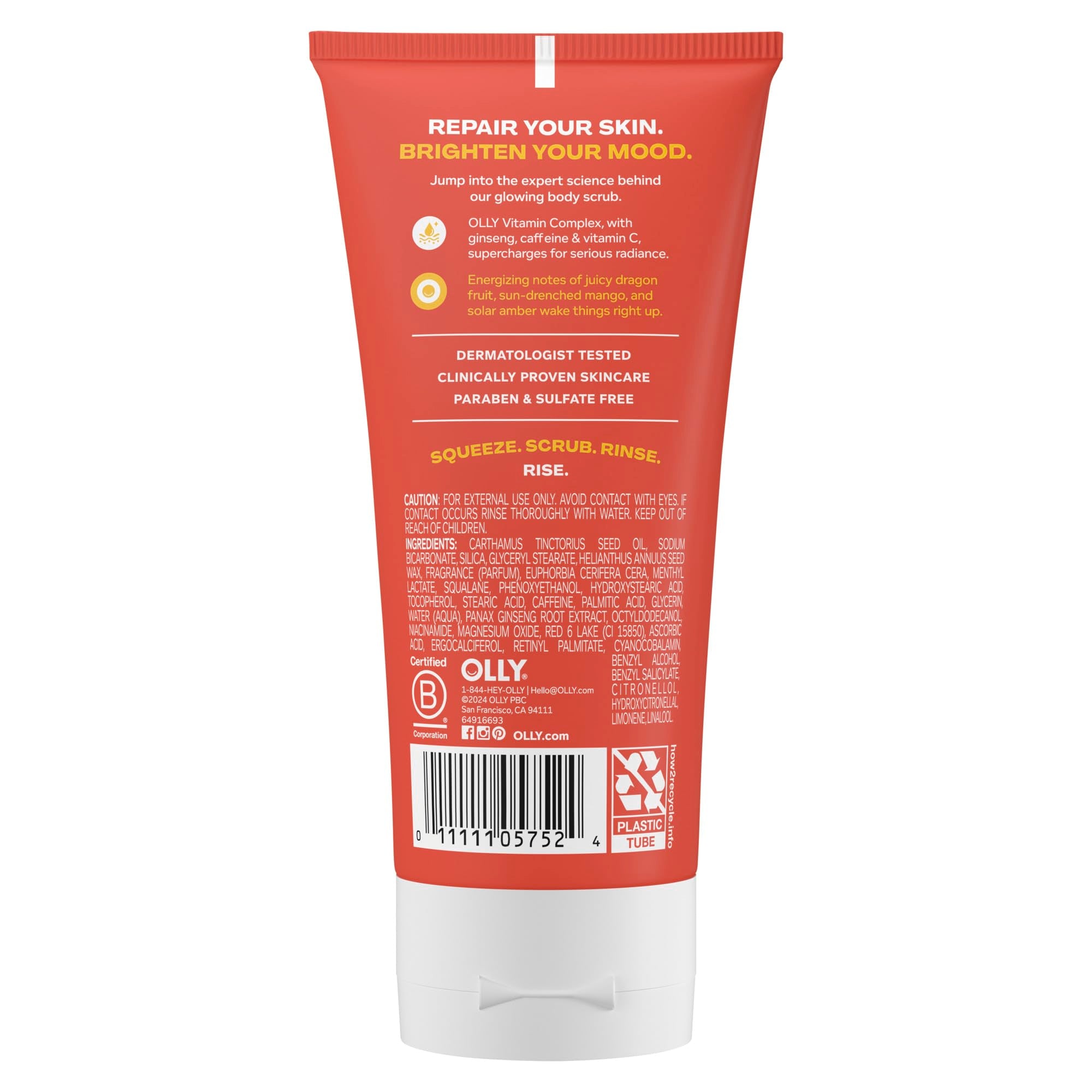 OLLY Bright Body Scrub with Ginseng, Caffeine & Vitamin C– Nourishing Cleanser - OLLY Official Product View 3
