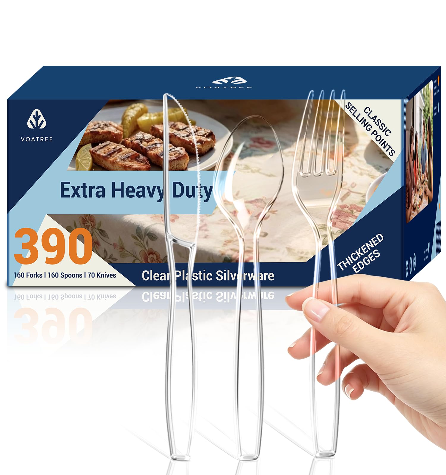 390 Count Heavy Duty Disposable Clear Plastic Cutlery Set, Bulk - Product Imagery