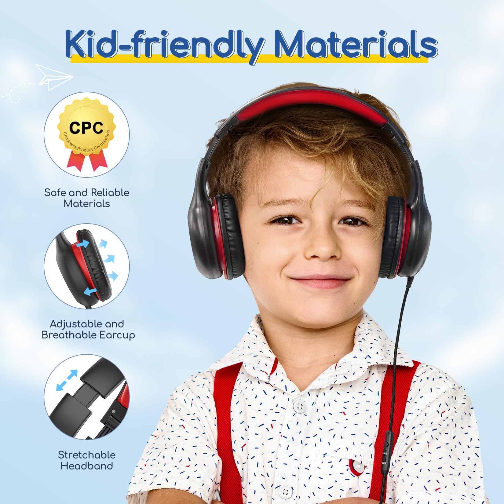 EarFun K1 Kids Headphones Wired with Mic, Volume Limit Headphones - EarFun Official Product View 4