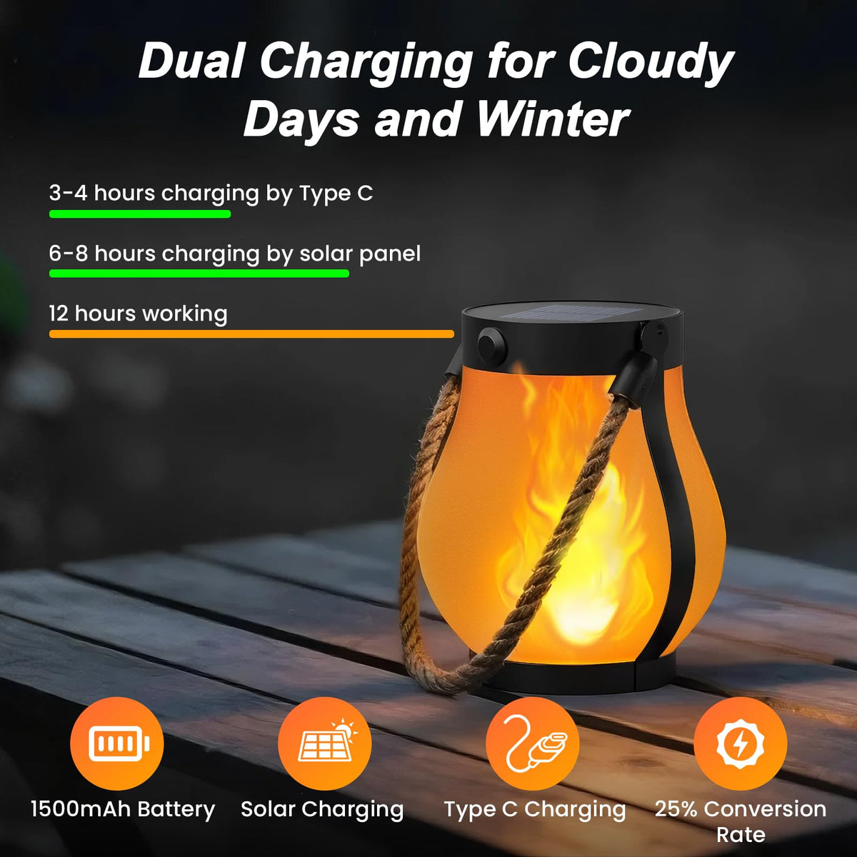 Gen2 Solar Lanterns Outdoor Waterproof with Ultra Real Flame - Hompavo Official Imagery - 4