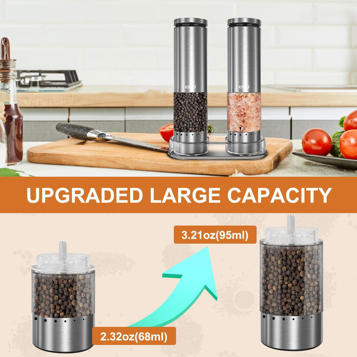 Electric Salt and Pepper Grinder Set Rechargeable Automatic - EIHO Official Imagery - 8