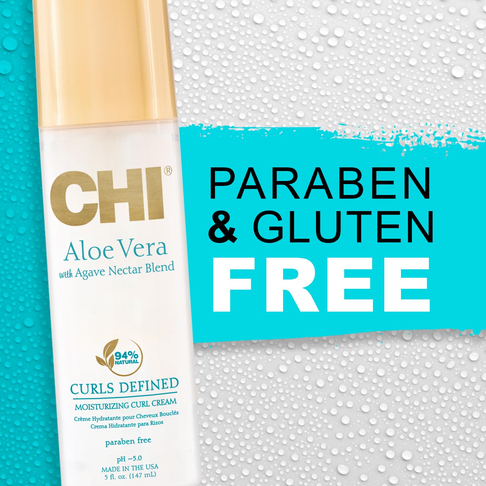 CHI Aloe Vera Moisturizing Curl Cream, Leaves Curls Defined, Bouncy, & Crunch-Free, Sulfate, Paraben & Gluten Free, 5 Oz