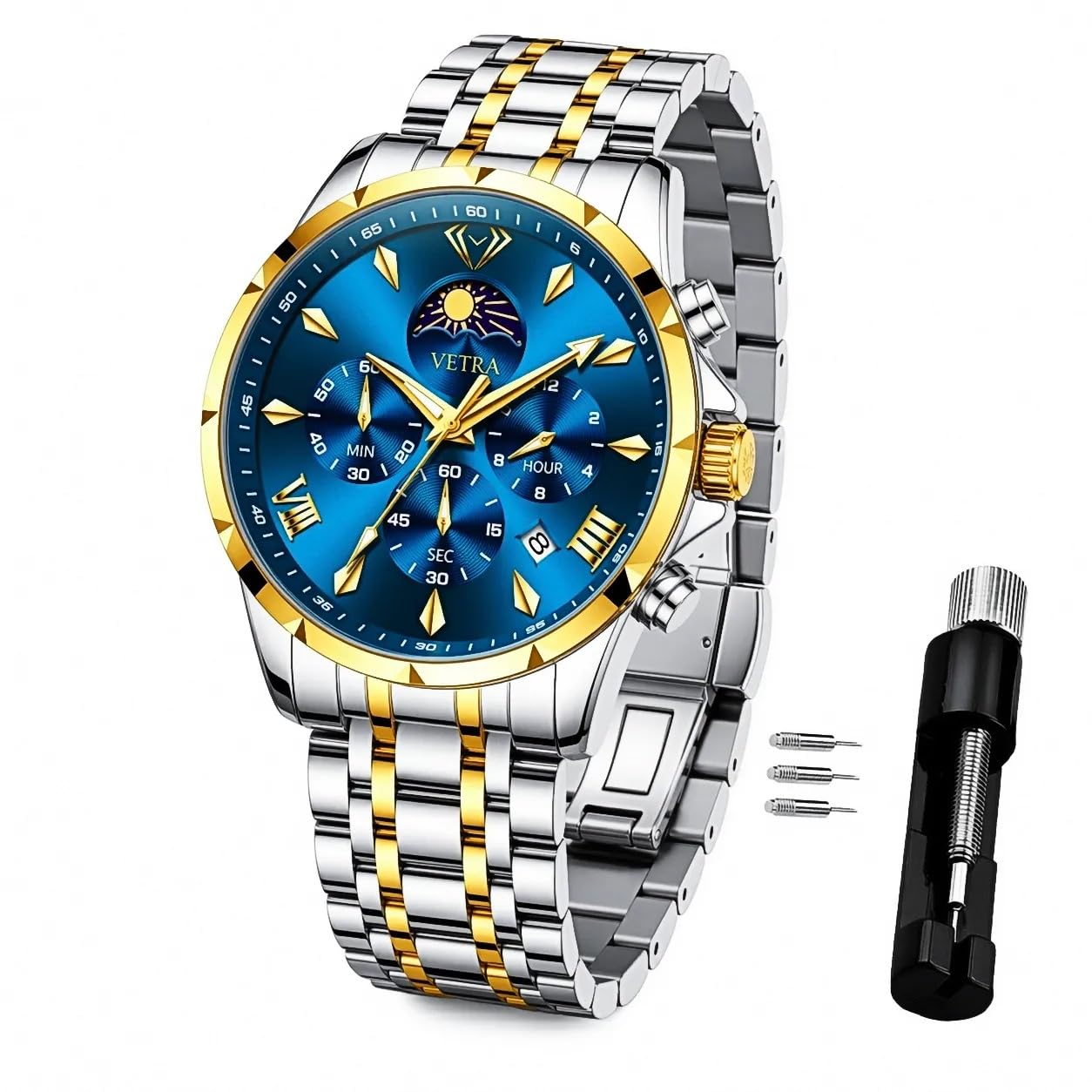 Vetra Watch for Men Skeleton Business Dress Stainless Steel - Product Imagery