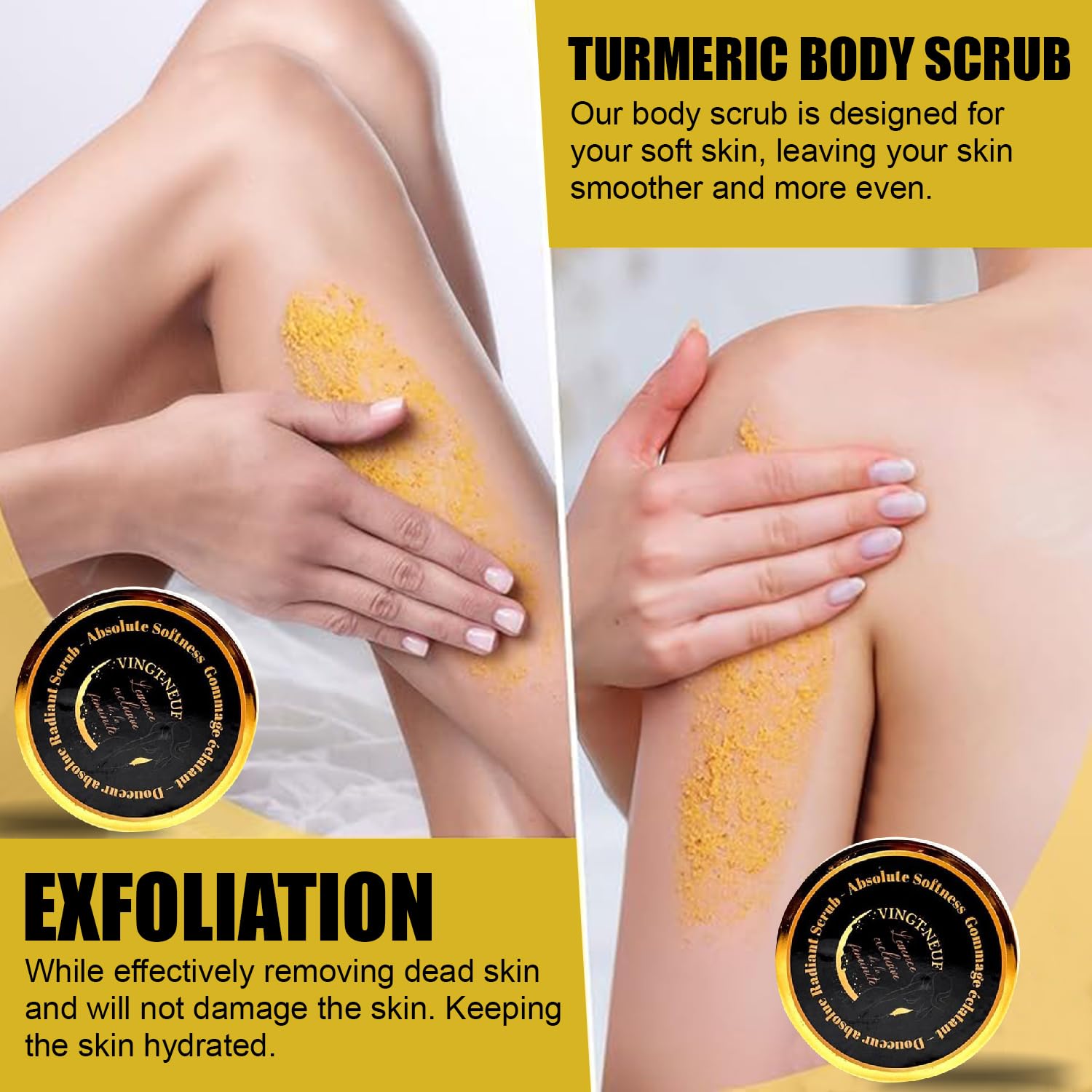 VINGT-NEUF Exfoliating Turmeric Body Scrub, Brightening Body Exfoliator Scrub 280g - VINGT-NEUF Official Product View 4