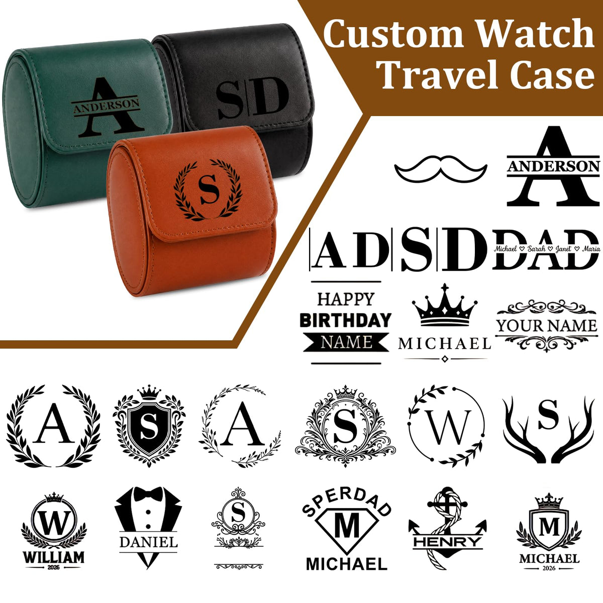 Custom Watch Travel Case for Men Single PU Leather Travel - HICUSX Official Imagery - 7