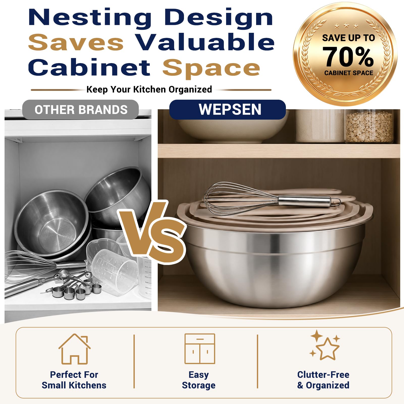 WEPSEN Mixing Bowls Set, 25PCS Khaki Mixing Bowls With Lids Set S by WEPSEN - Angle View 4