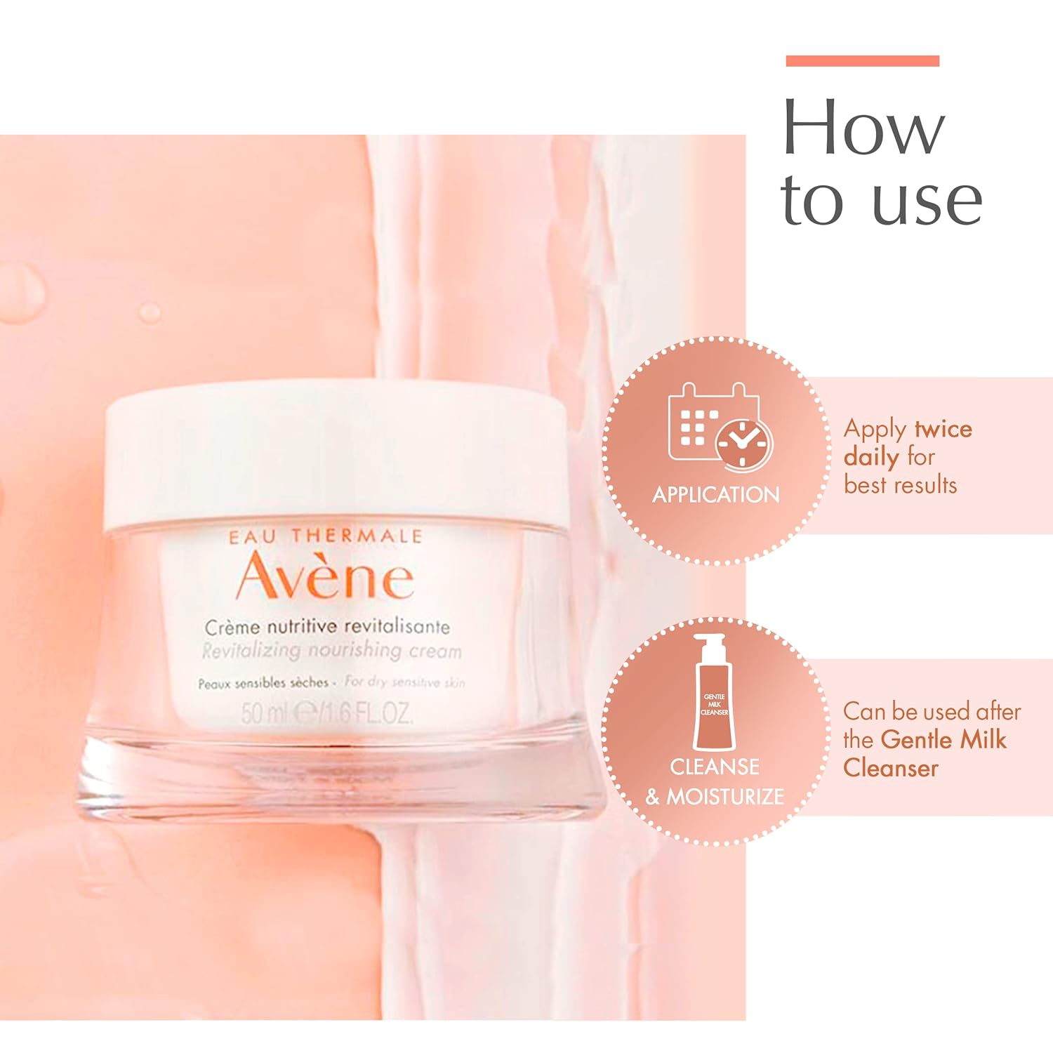 Avène Revitalizing Nourishing Cream jar showing creamy moisturizer in a sleek container, ideal for face hydration and skin nourishment
