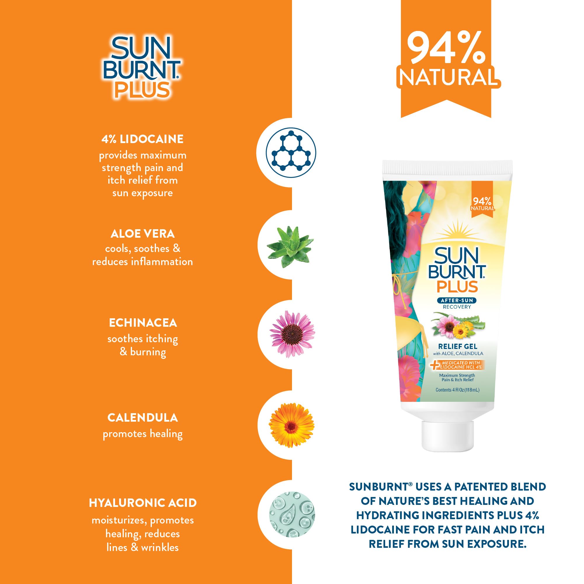 Sunburnt Plus After-Sun Pain Relief Gel with Lidocaine 4 oz