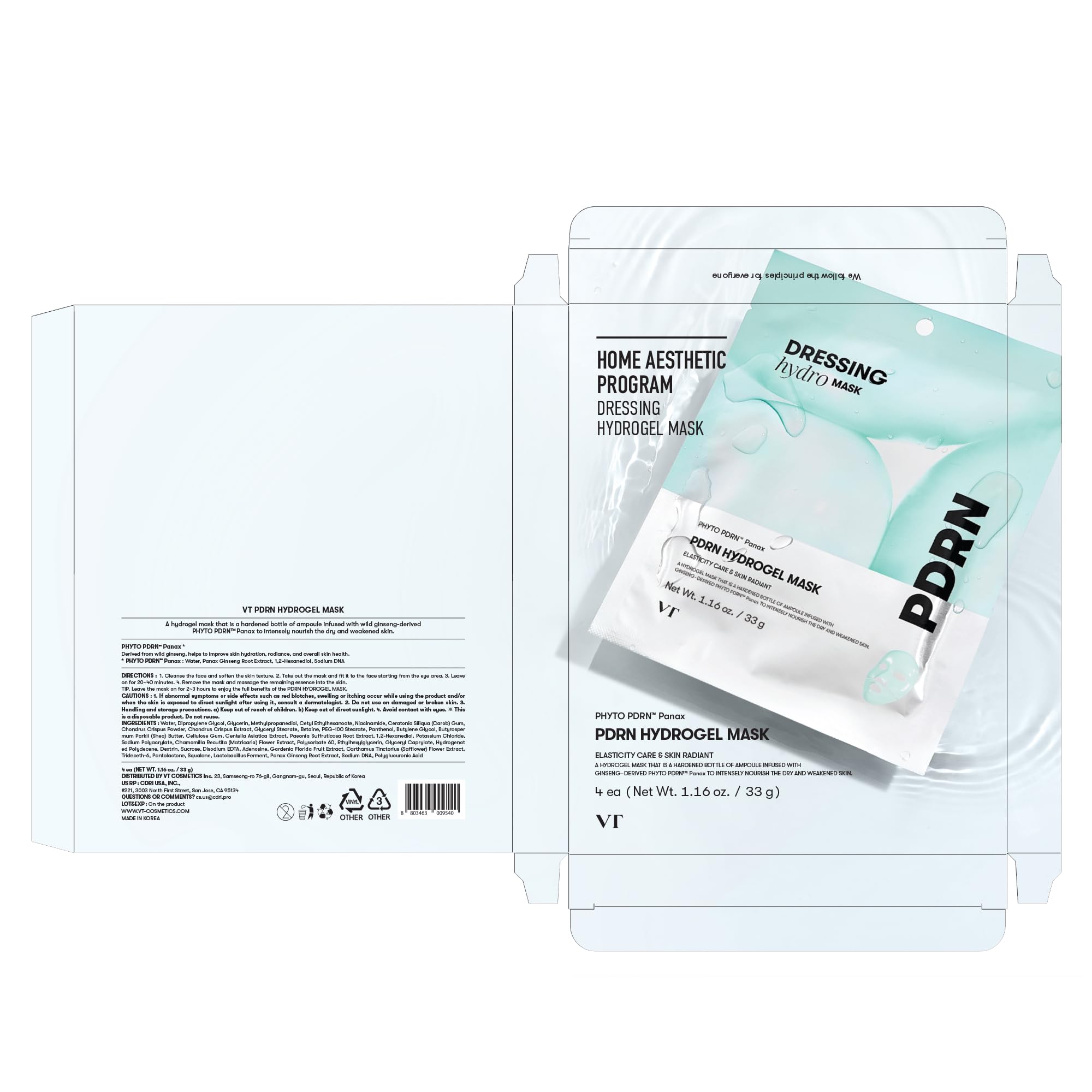 VT COSMETICS PDRN Hydrogel Mask, 4ea - VT COSMETICS