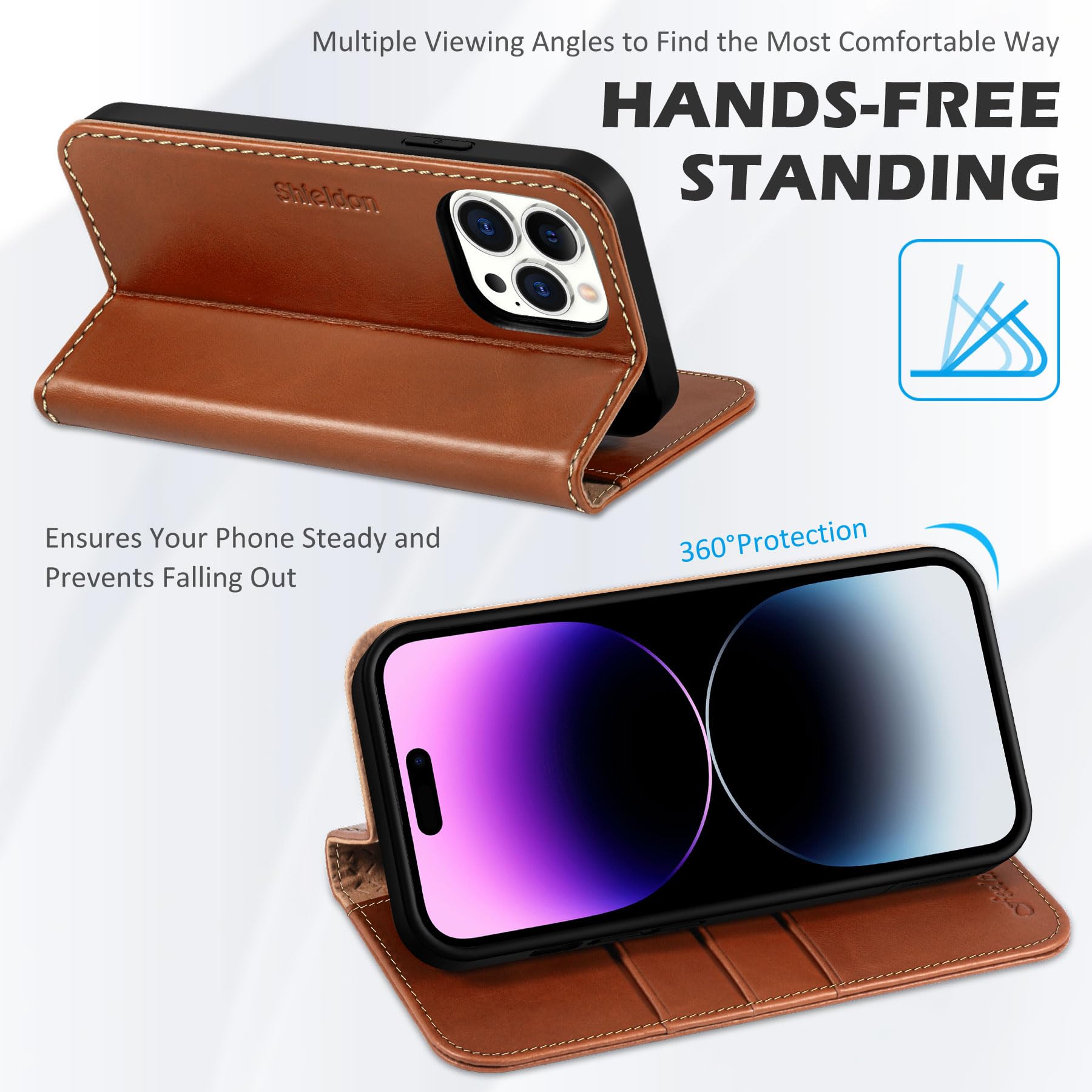 SHIELDON Genuine Leather Case Wallet for iPhone 14 Pro Max - SHIELDON Official Imagery - 5