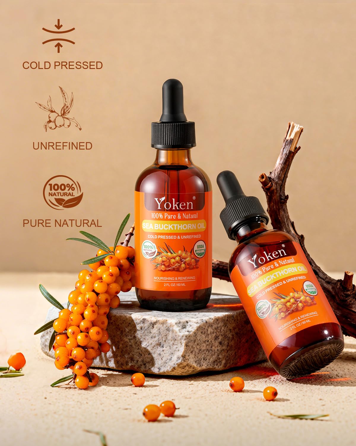 USDA Sea Buckthorn Oil Organic 2oz Cold Pressed Berry Oil - Yoken Official Imagery - 5