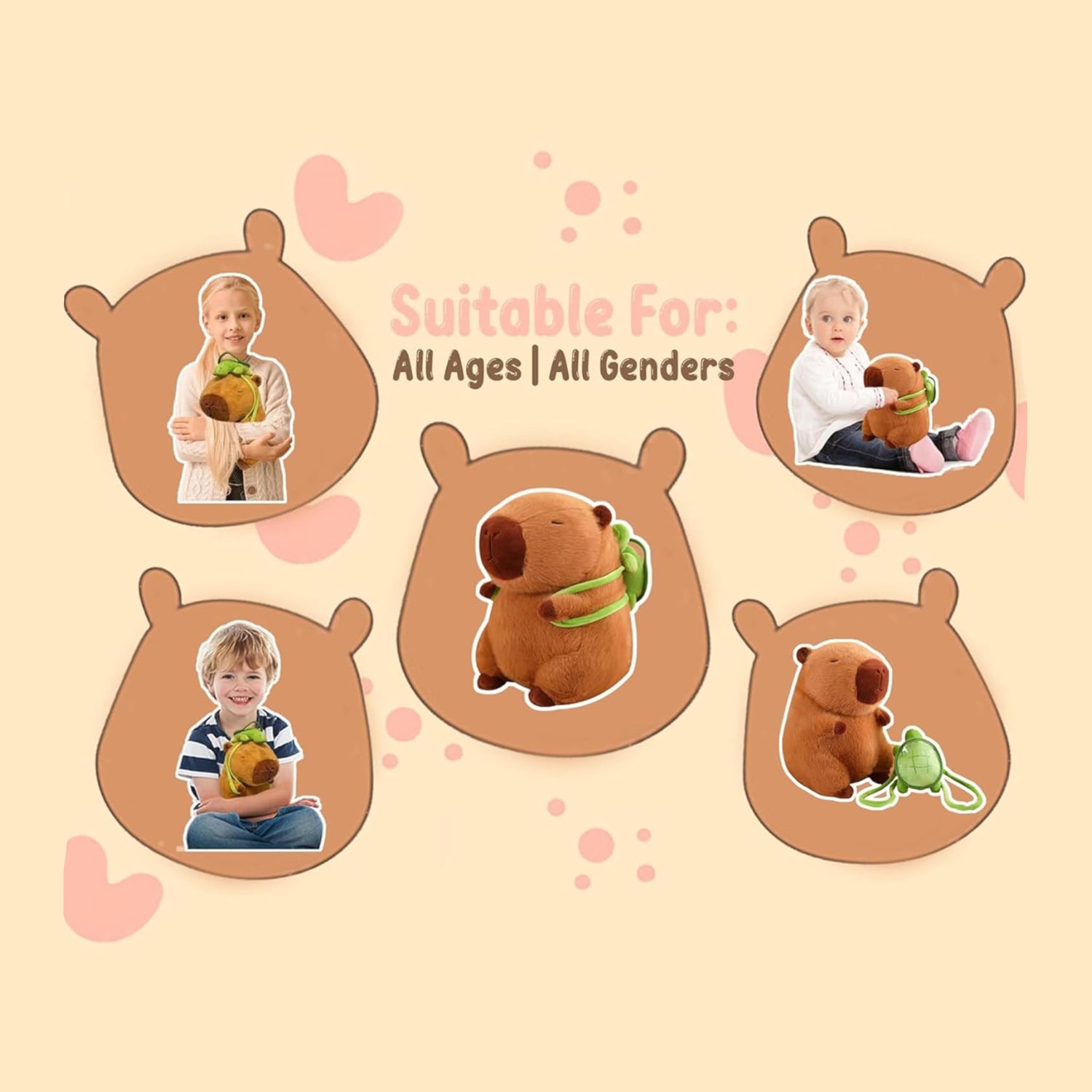 Cute 9.8-inch Kaizenjoy capybara plush toy with a turtle-shaped backpack, soft animal plush for kids.