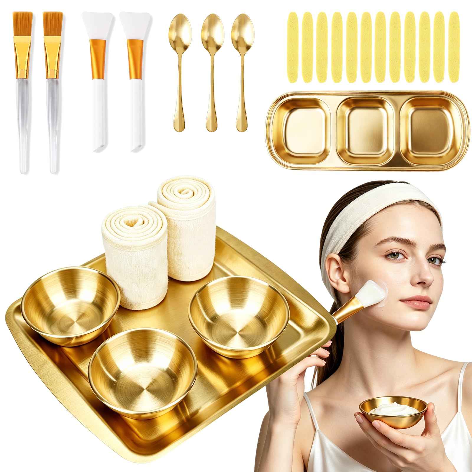 26 Pcs Gold Esthetician Supplies Set with Large Skincare Tray to - Beauty Star