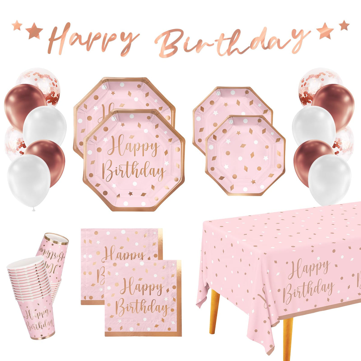 Rose Gold Birthday Party Supplies - Gatherfun Official Imagery - 1