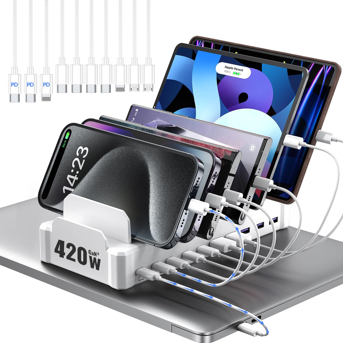 420W 10 Port Fast USB Charging Station for Multiple Devices - zobirez Official Imagery - 1