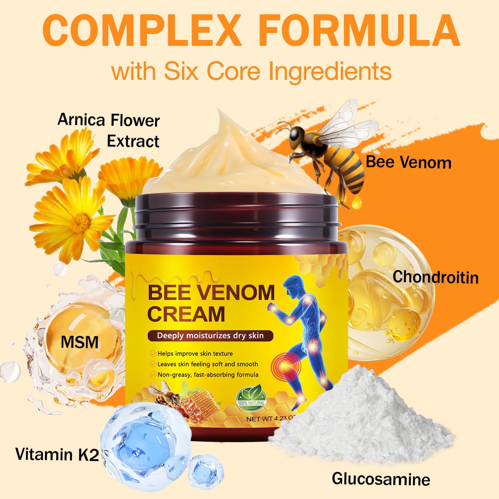 IKZEE Bee Venom Cream, natural face and body moisturizer, medicated skincare product with bee venom for nourishing skin.