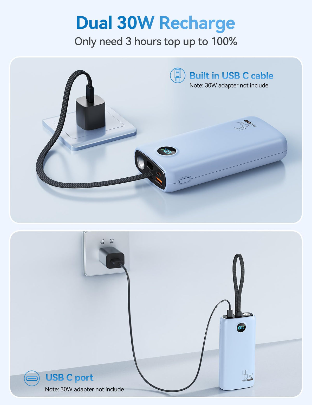 Portable Charger 20000mAh 45W Built in USB C Cable 3W - DIAMUAR Official Imagery - 7