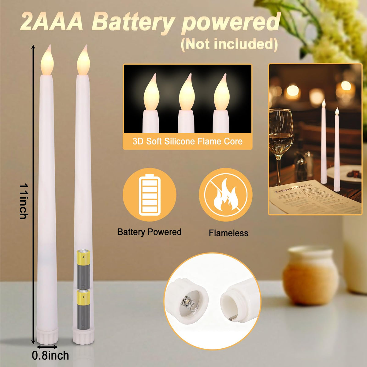 72 Pcs Flameless LED Taper Candles Battery Operated Candles - Yiizy Official Imagery - 3
