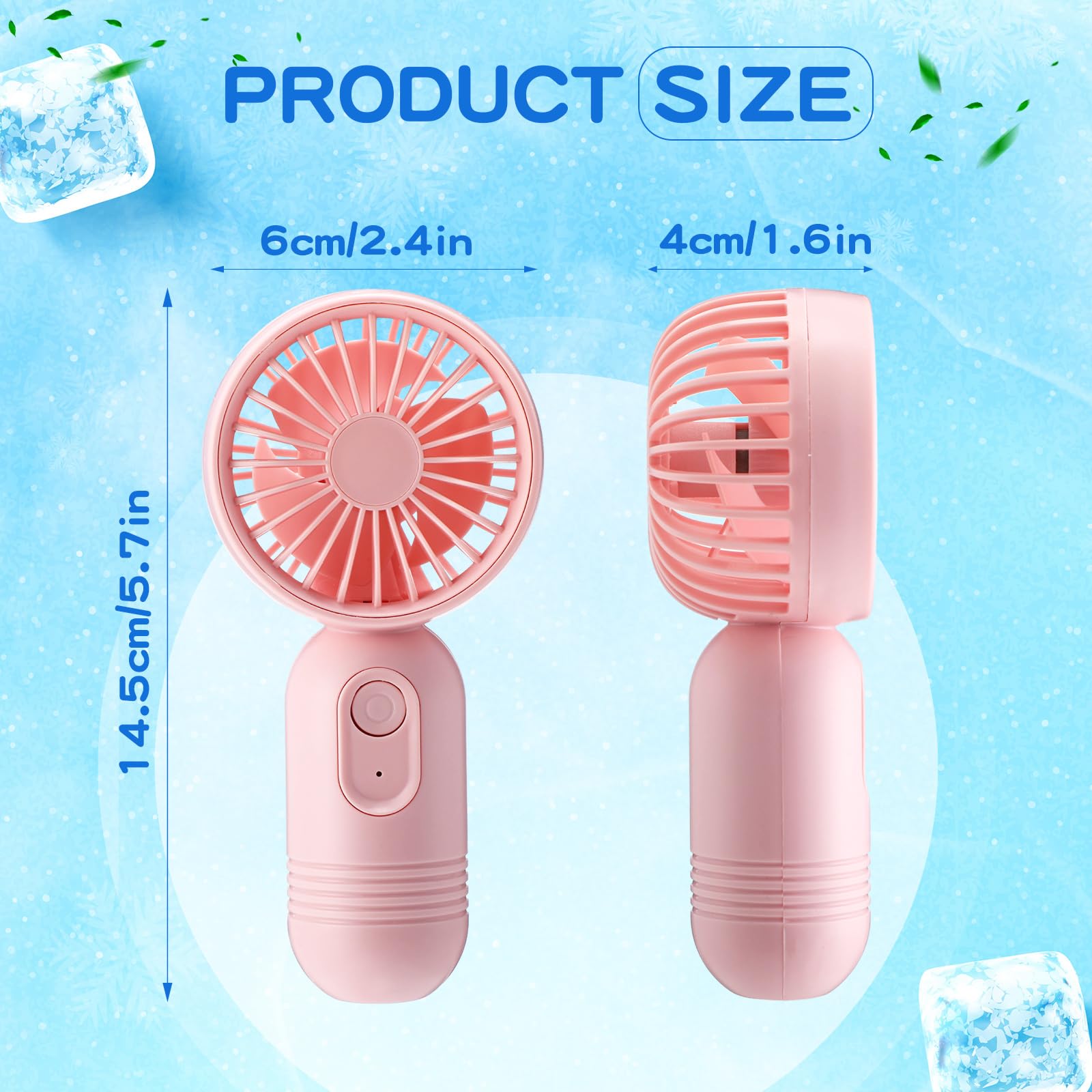 Rossesay 1 Pcs Mini Portable Fan 3 Speed Rechargeable, Pink - View 3