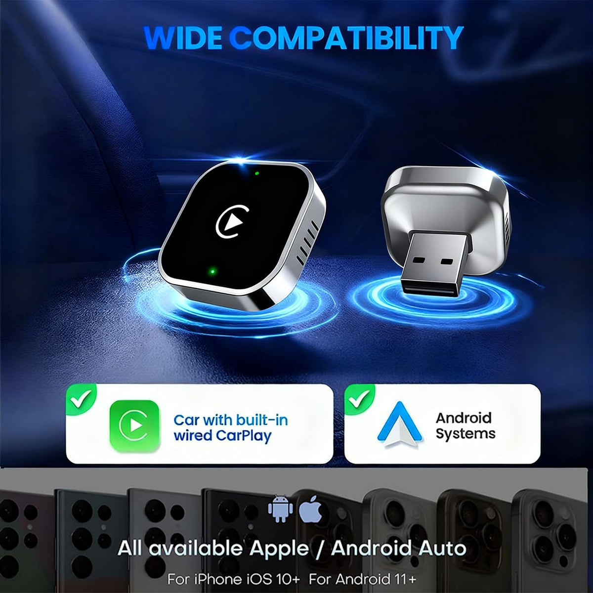 Wireless CarPlay Adapter Android Auto Dongle Shiny Silver - YFDUNV Official Imagery - 6