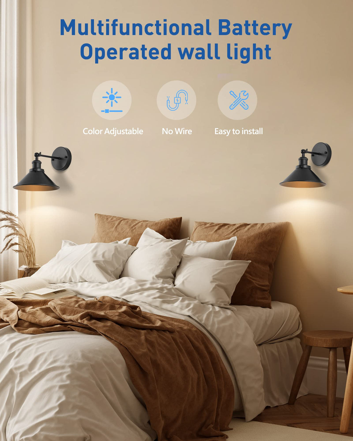 Bailoch Black Vintage Wireless Battery Operated Wall Sconces - Bailoch Official Imagery - 7