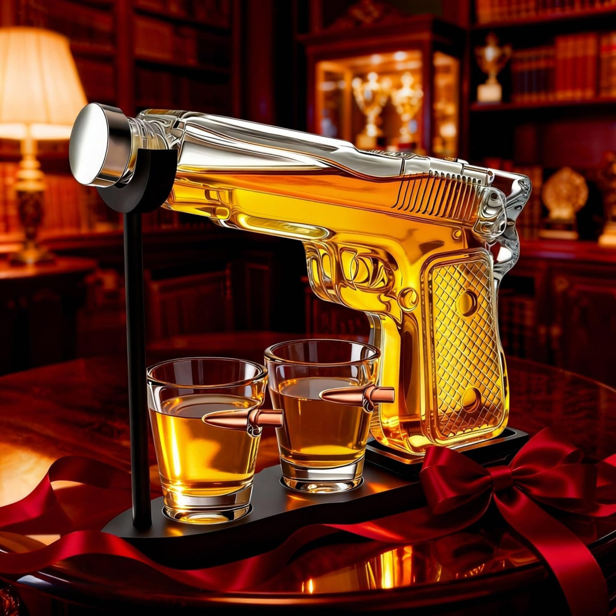 Whiskey Gun Decanter Set 2 Bullet Glasses - The Wine Savant Official Imagery - 3