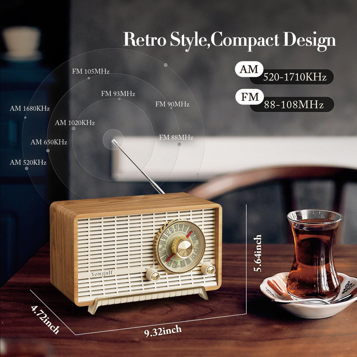 AM FM Radio Classic Retro Wood Table Bluetooth Speaker Plug - YOWGULF Official Imagery - 7