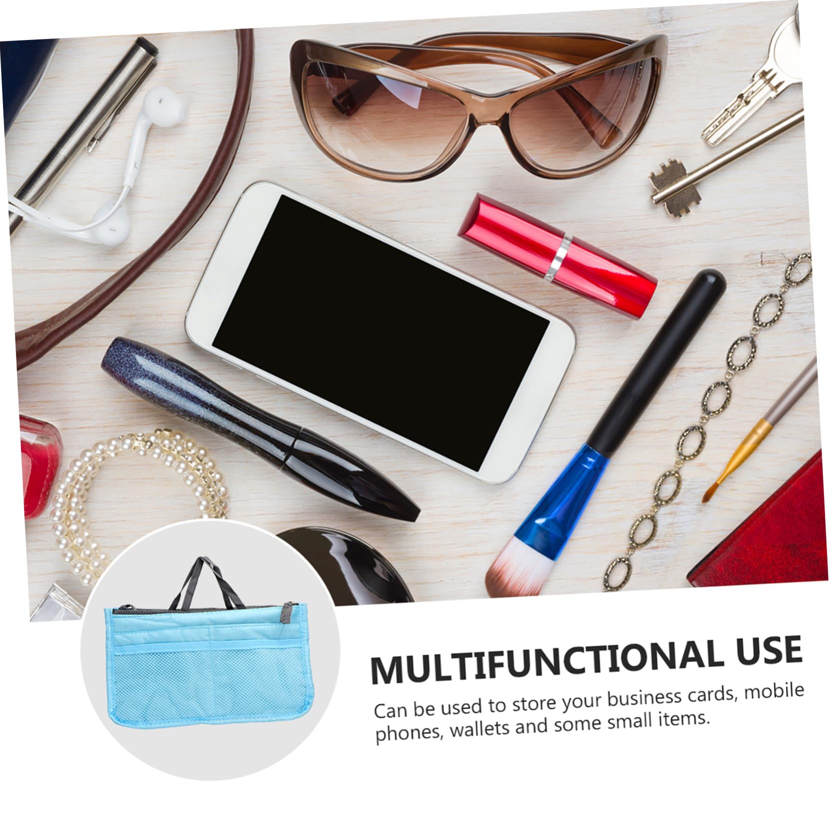 FRCOLOR 3-piece portable multi-functional cosmetic case with double zippers, multiple pockets, foldable design, and lightweight construction.