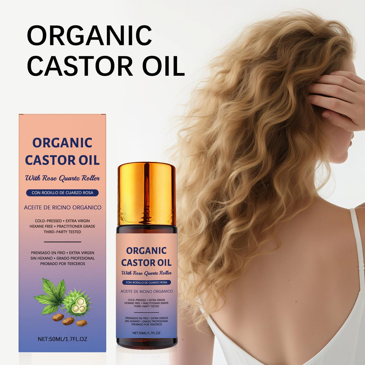 2 Pcs Organic Castor Oil with Rose Quartz Roller 100 Pure - JISKG Official Imagery - 4