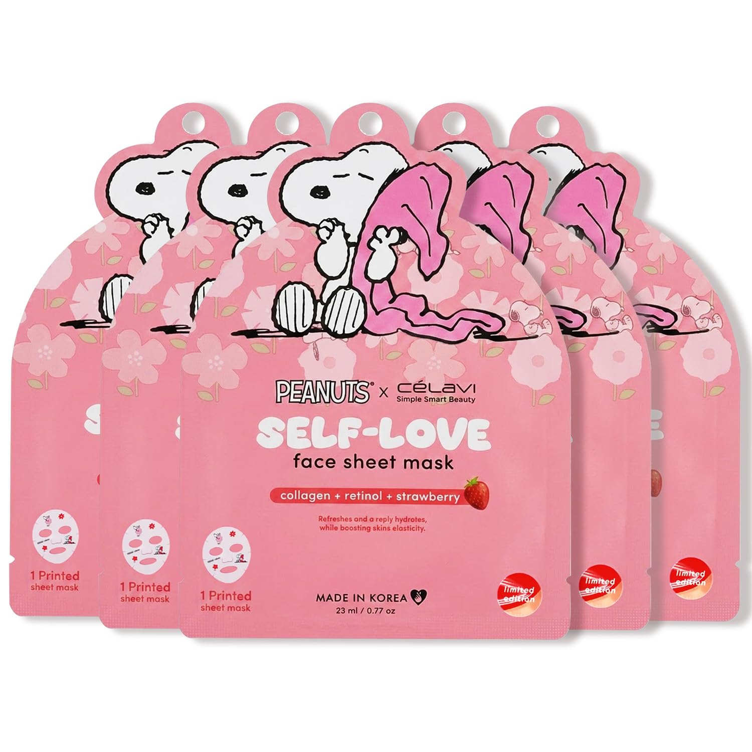 CELAVI 5 Pack Peanuts Snoopy Printed Sheet Mask, Cute Face Masks - Celavi Cosmetics