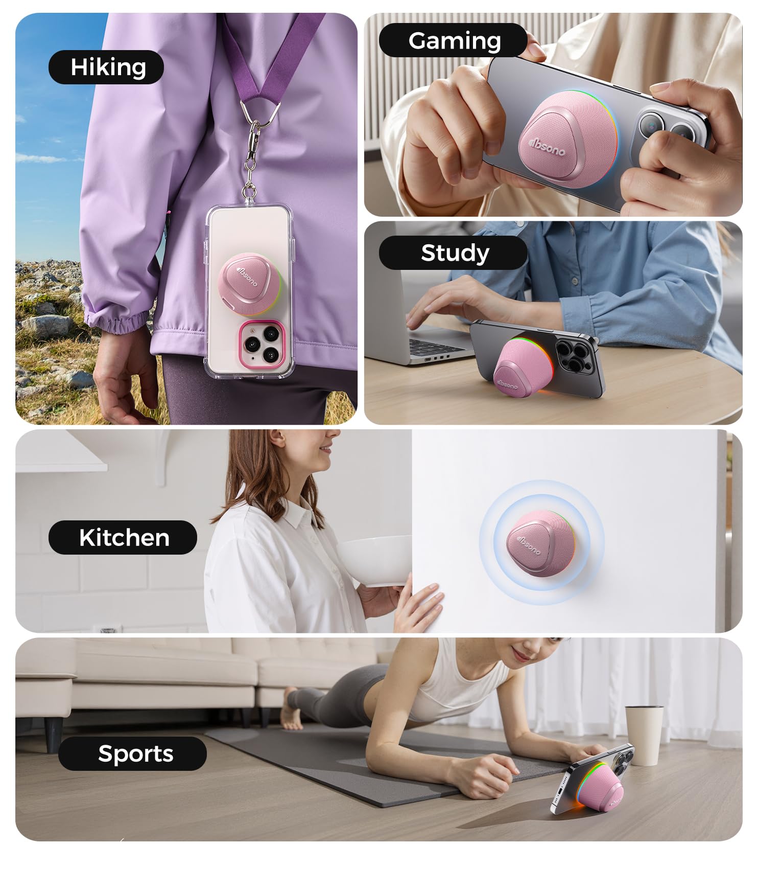 dbsono 2 in 1 Portable Magnetic Bluetooth Speaker, Phone Stand, Rose Pink - dbsono Official Product View 7